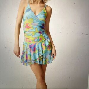 Mesh Ruffle Mini Dress